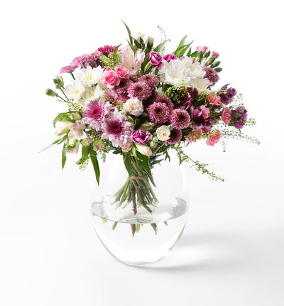 Fairtrade bukett i rosa og lilla M Fairtrade bukett i rosa og lilla M